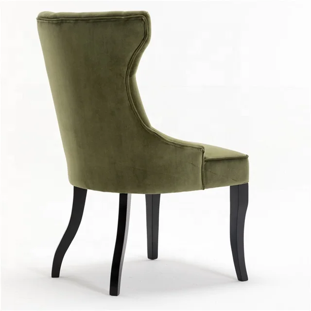 
Crooked wooden legs french velvet high back dining chair special green color 