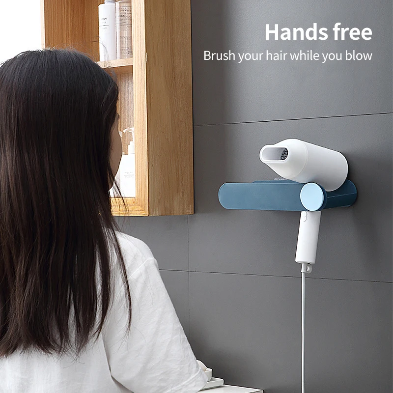 Wholesale New Design Plastic Storage Shelf Wall-Mounted Bathroom Hairdryer Holder