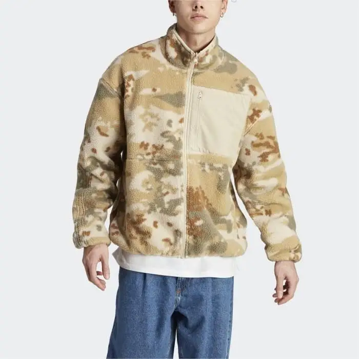 2024 Custom Logo  Camouflage Fleece Jacket Zip Up Camouflage Windbreaker Thick Coat Polar Reversible  Sherpa Fleece Jacket Men