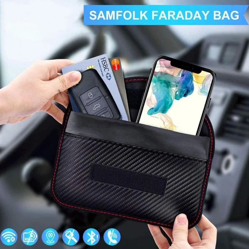 Large Faraday Bag Car Fob Key Signal Blocker Pouch Anti Theft Faraday Bag Cell Phone Carbon Fiber GPS RFID Signal Blocking Bag