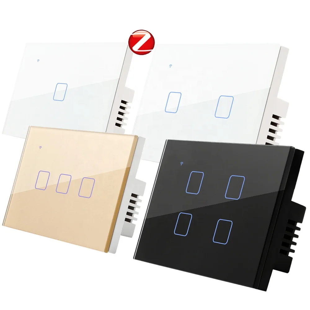 
220V Automated Remote Control Alexa Electric ZigBee Tuya 4 Gang Light Timer Smart Wall Touch Switch 2Gang US Standard No Neutral 