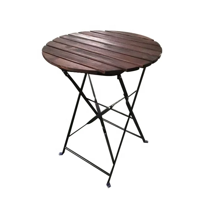 Outdoor Patio Bistro Set Metal Folding Table with ACACIA Wood