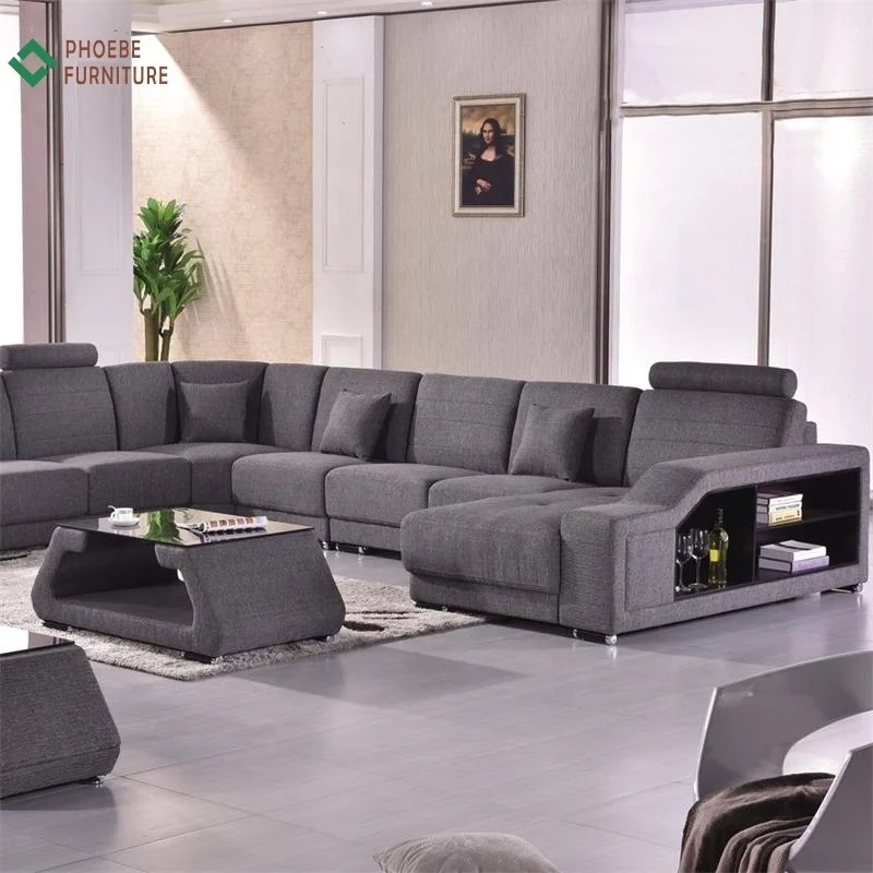 Storage classic gray U shaped fabric lounge couch furniture living room sectional nice alibaba sofa sets