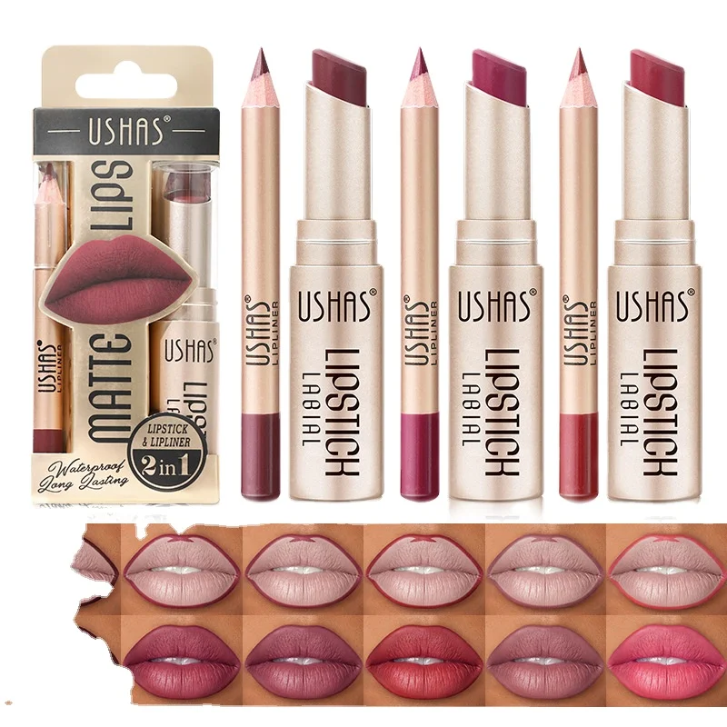 Lip Liner with Non-Stick Cup Long-Lasting Waterproof Matte Lipstick Lipstick Set of 12 Colors