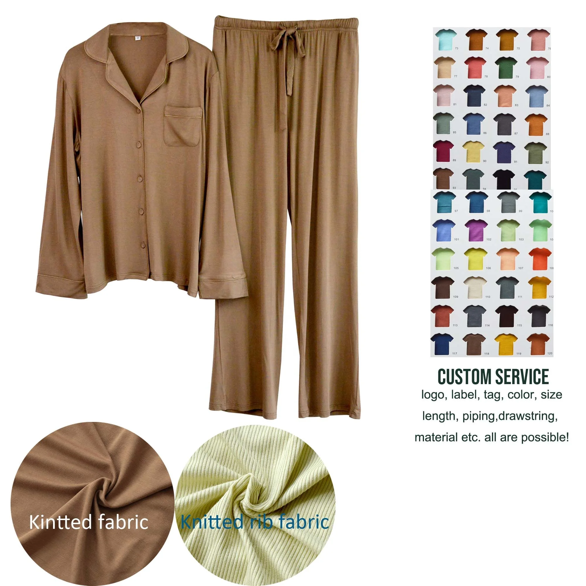 Modal High Quality Soft and Breathable Long Sleeve Elastic Waist with Drawstring Spandex Rayon Pajamas Set