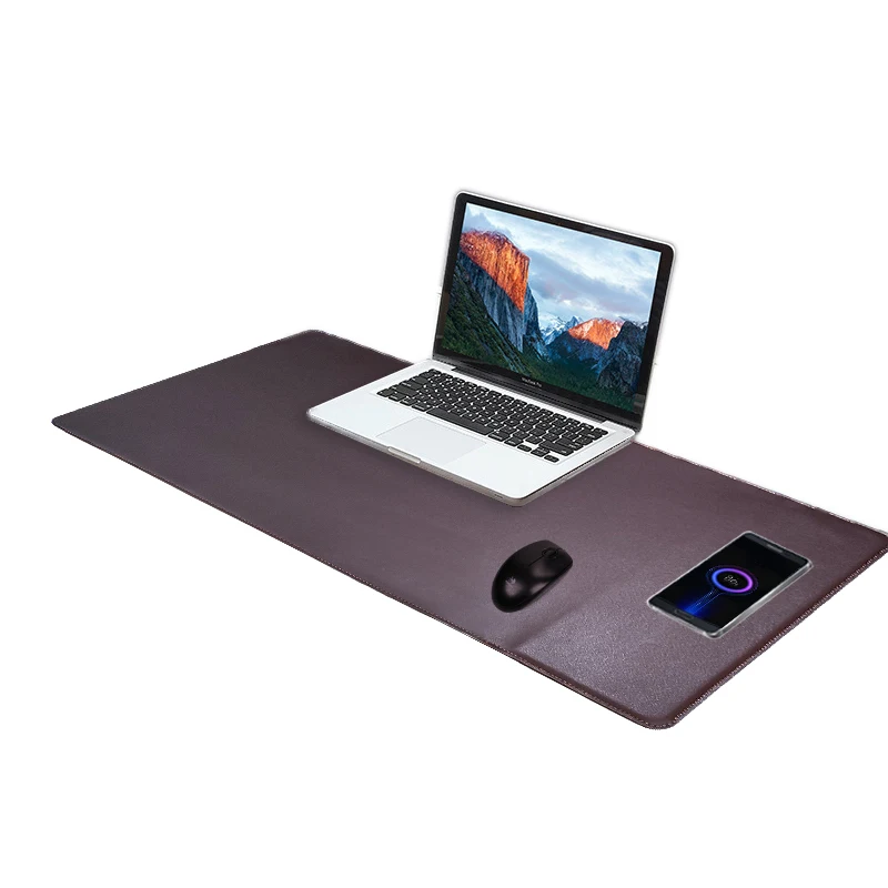 Customised Waterproof PU Leather Black Multifunctional 2 In 1 Mobile Phone Wireless Charger Mouse Pad Mousepad