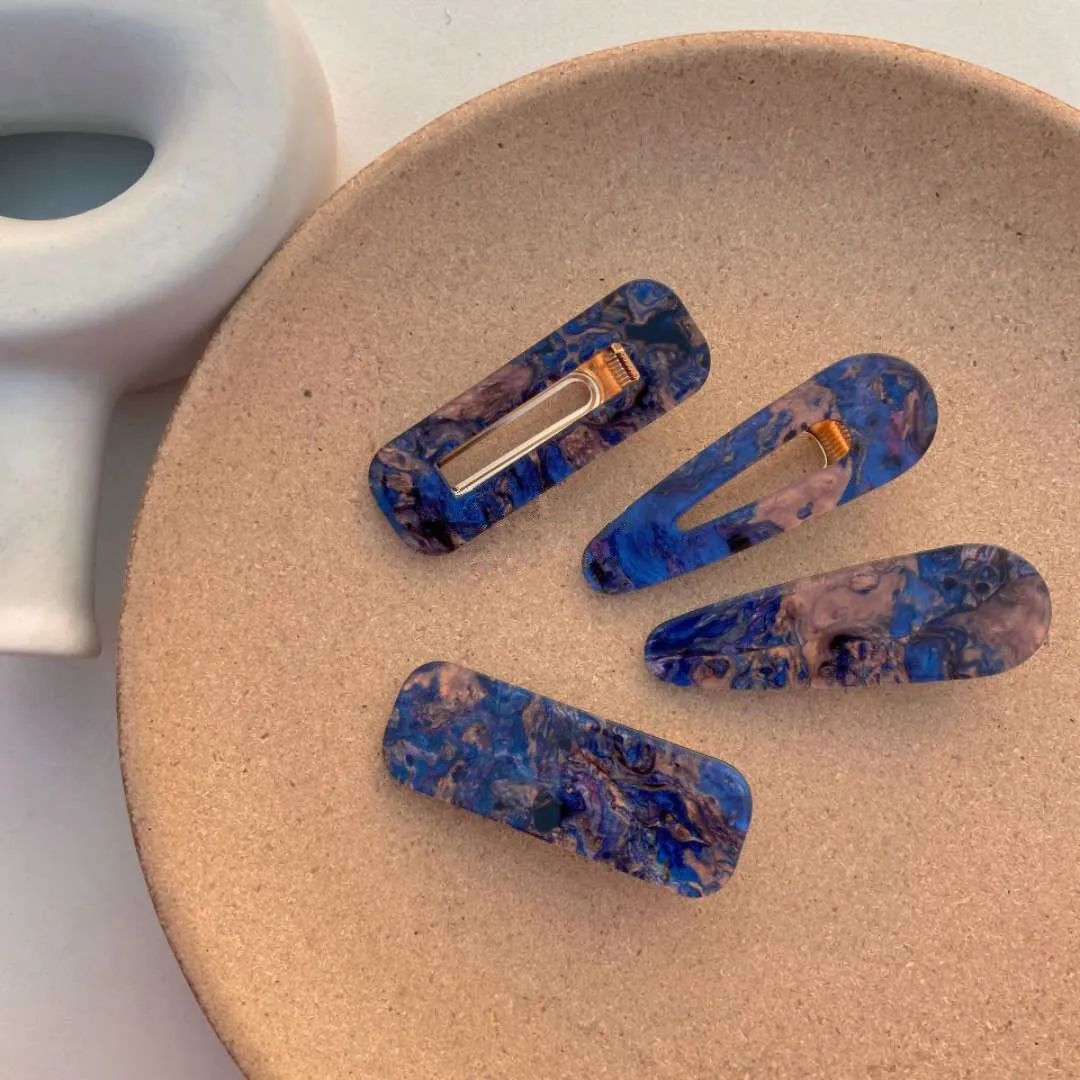 Custom Trendy Korean Luxury Hair Pins Accessories Barrette 4pcs Blue Hair Clips Set For Women