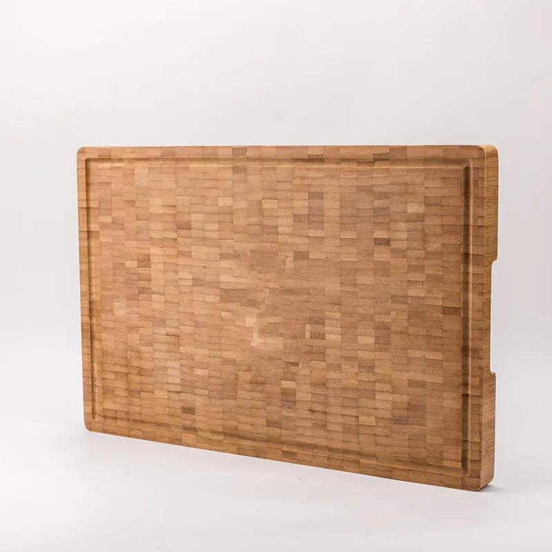 End Grain Large Organic Thick Bamboo Chopping Board cutting board with Juice Groove and Handles