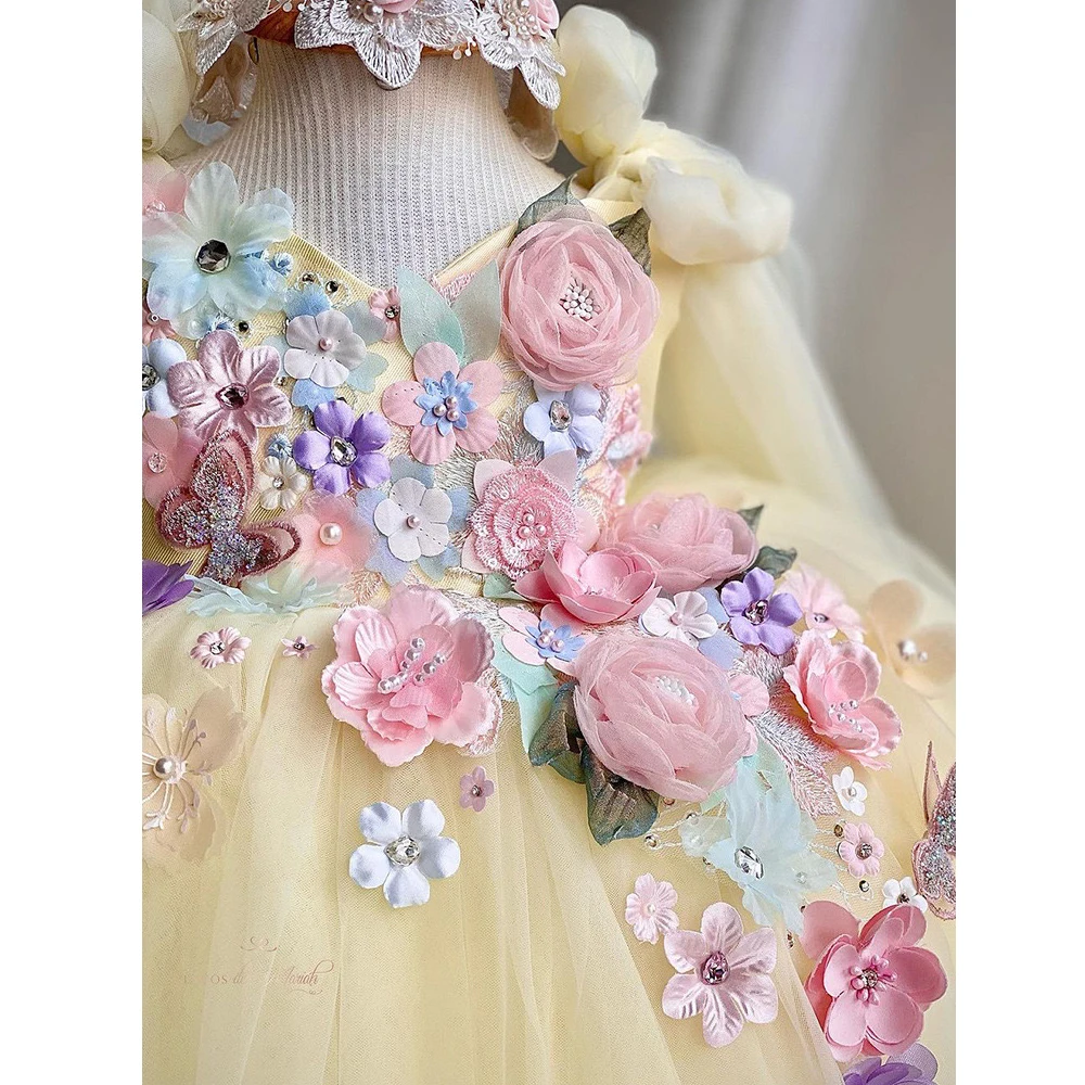 Wholesale latest fashion full flower embroidery pearls baby girl party kids dresses for children fancy evening little clothes