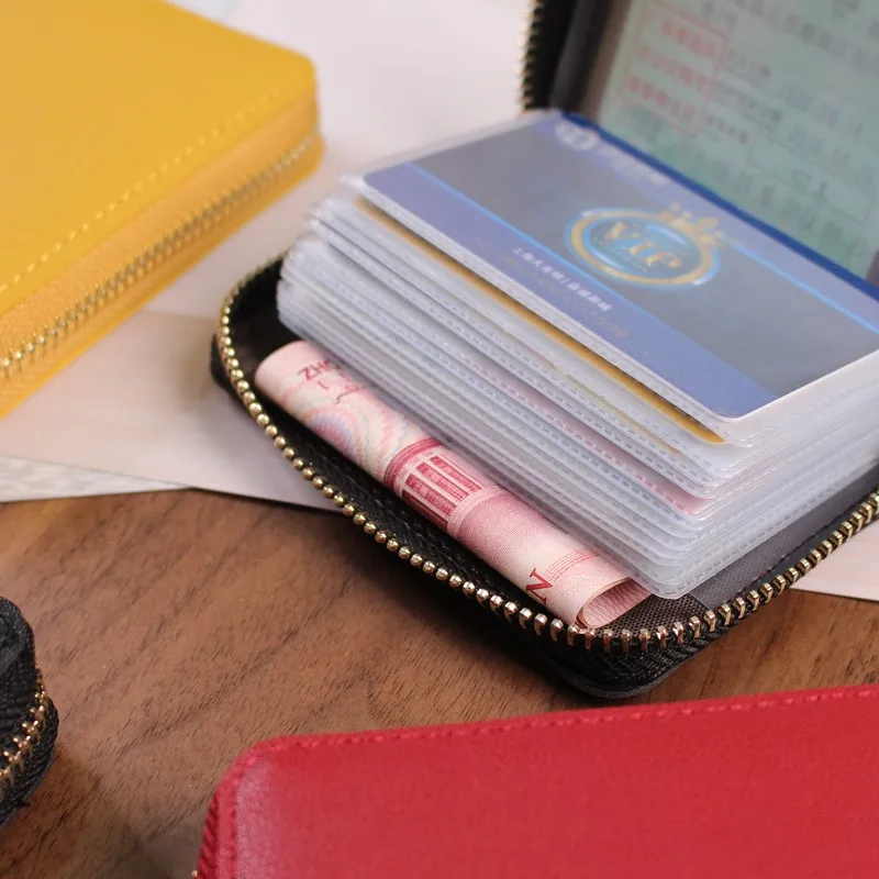 Luxury Fashion  Zipper Wallet PU Leather Transparent 24 Card Slots Coin Colorful Large Capacity  Credit Card Purses For Women