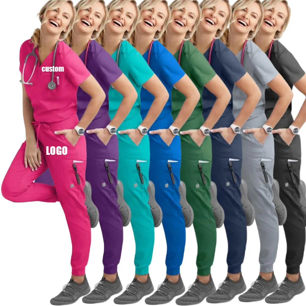Navy Blue Color Medical nurse Uniform Scrubs Set Plus Size Hospital Security Uniform Custom jogger Nursing scrubs uniforms set