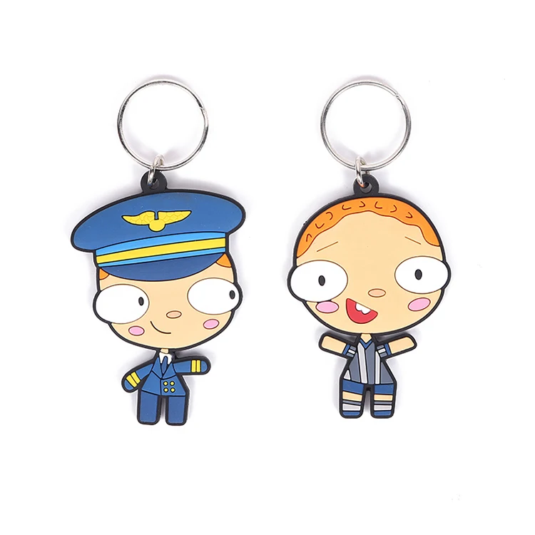 
2021 Custom Keyring Cute Key Chain Cartoons policeman doll girl Figure 2D 3D Soft Pvc Rubber Keychain 