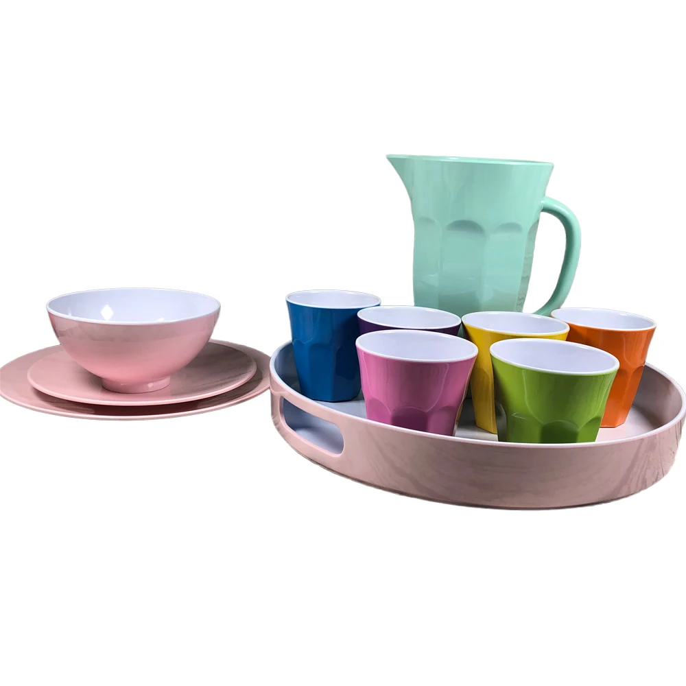
Оптовая продажа, посуда для дома, современный многоцветный набор посуды из меламина для ресторанов и отелей 