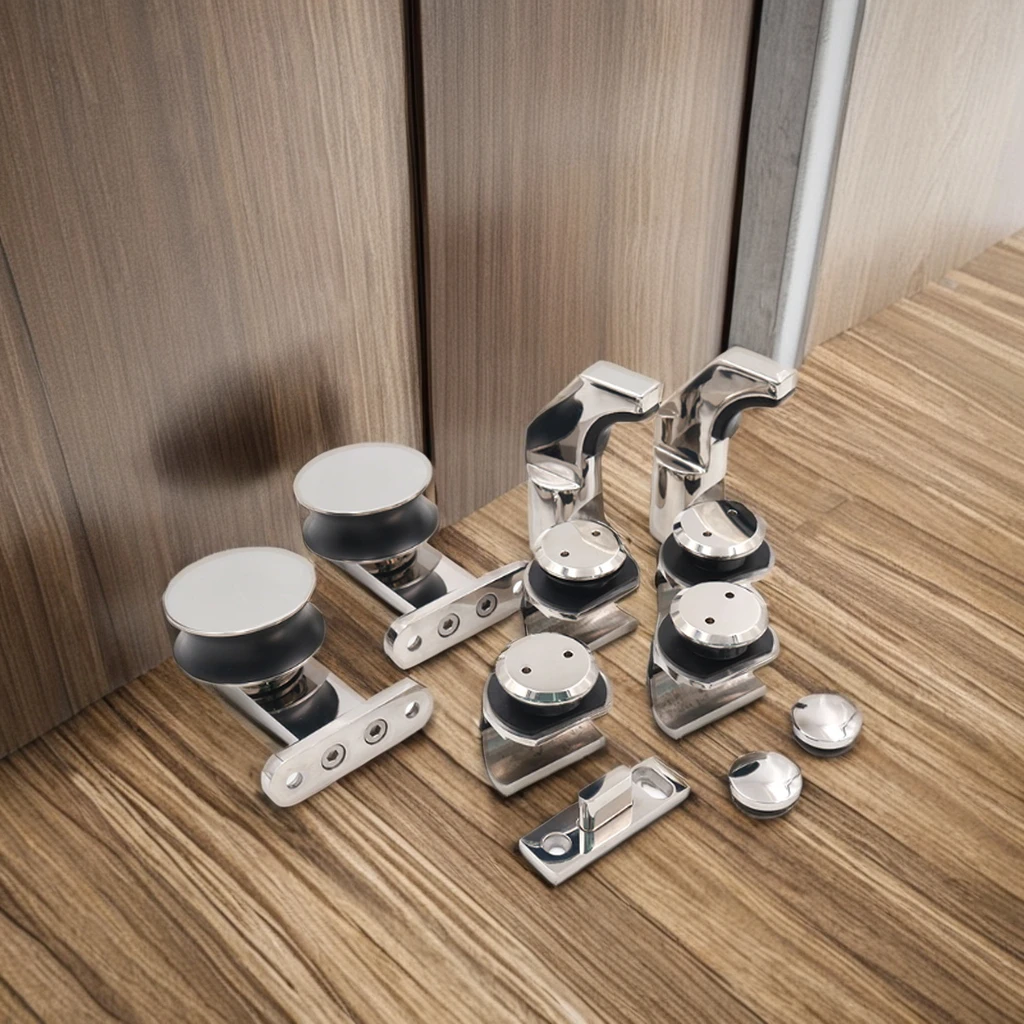 Modern Bathroom Shower Polished Satin Stainless Steel Material Wooden Frameless Sliding Door Hardware System Fitting