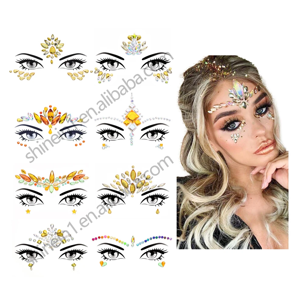Shinein Carnival Festival Adhesive Crystal Face Jewel Sticker Temporary Tattoo Makeup Body Art Jewel Rhinestone for Face