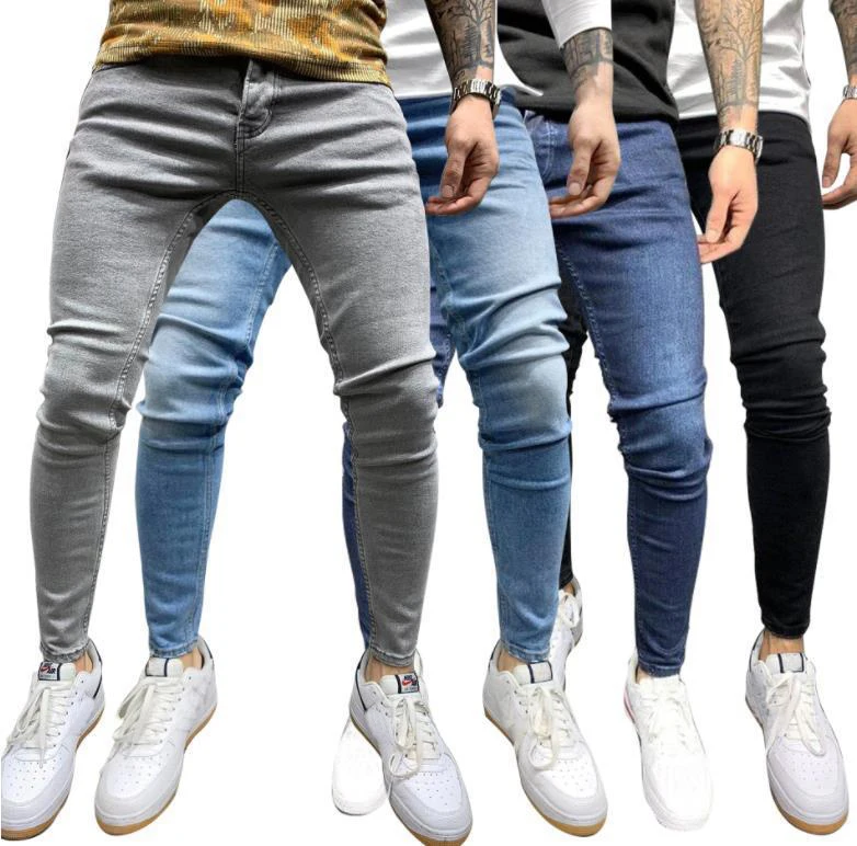 custom tapered stretch distressed ripped skinny damage white black denim men jeans pants trousers for men