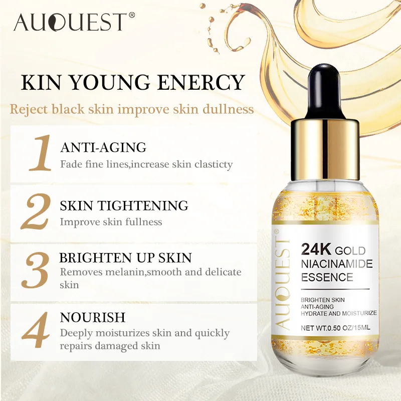 Private Label AUQUEST 24K Gold Niacinamide VC Liquid Serum Brightening Firming Skin Moisturizing Liquid Face Serum Facial