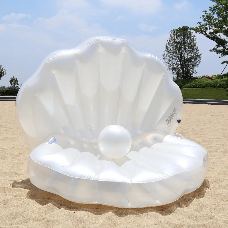 Blow Up Huge Clam Floatie Shell Pool Floating Raft Chair Rideon Inflatable Seashell Floats with Pearl Ball