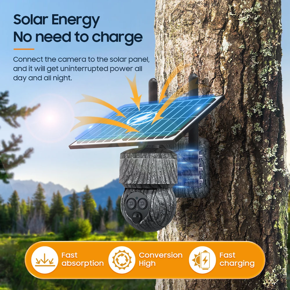 GSM 4G Sim Card Camouflage Hunting PTZ Solar Powered Battery Security Solar Battery Powered Mini 4G Camera With 12X Zoom