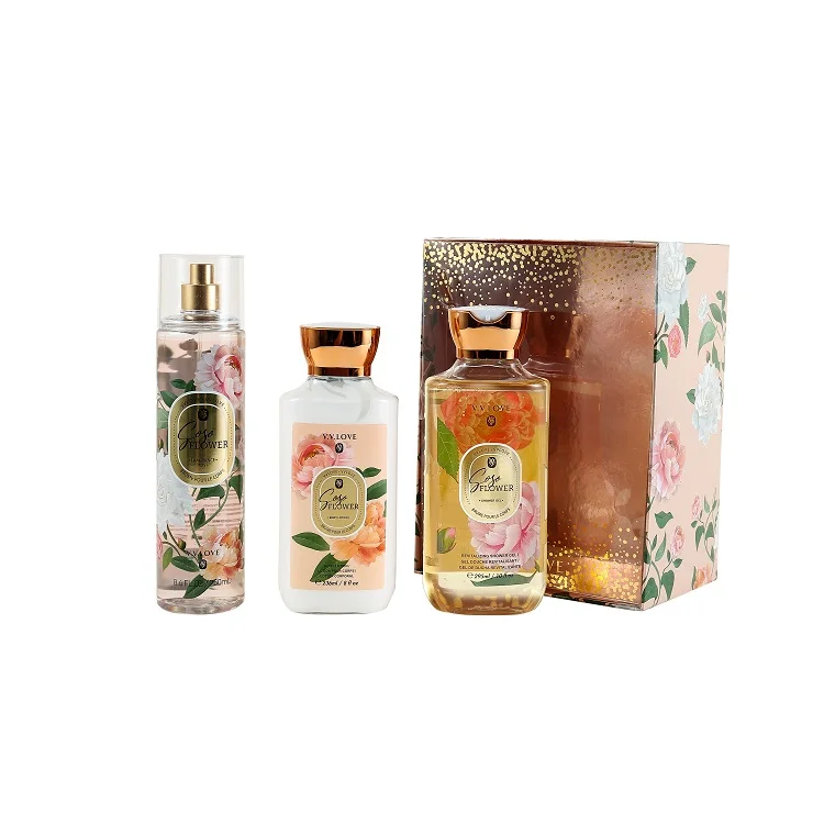 VL9062-7 250+236+295ml long lasting fragrance 3pcs shower gel body splash and body lotion set for women.