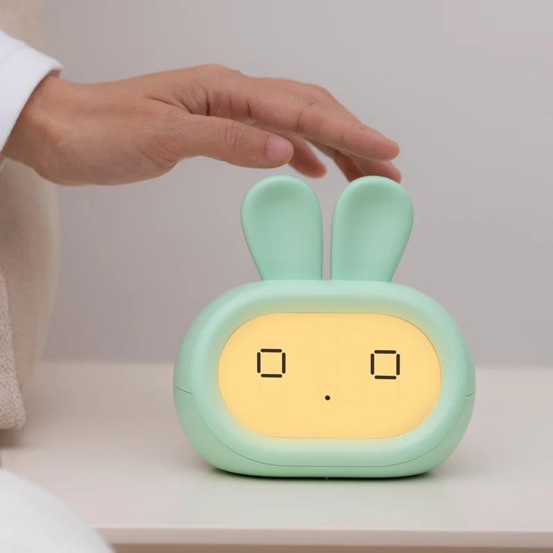 Rabbit Modern Design Dual Function Analog-Digital Alarm Clock with Cute Backlight Smart Quartz Wake-up Light for Kids