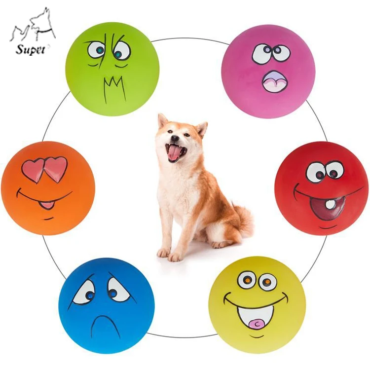 Wholesale Low MOQ Colorful New Patterns Natural Rubber Smile Face Dog Squeaky Toys,Dog Soft Toy Squeaker Ball