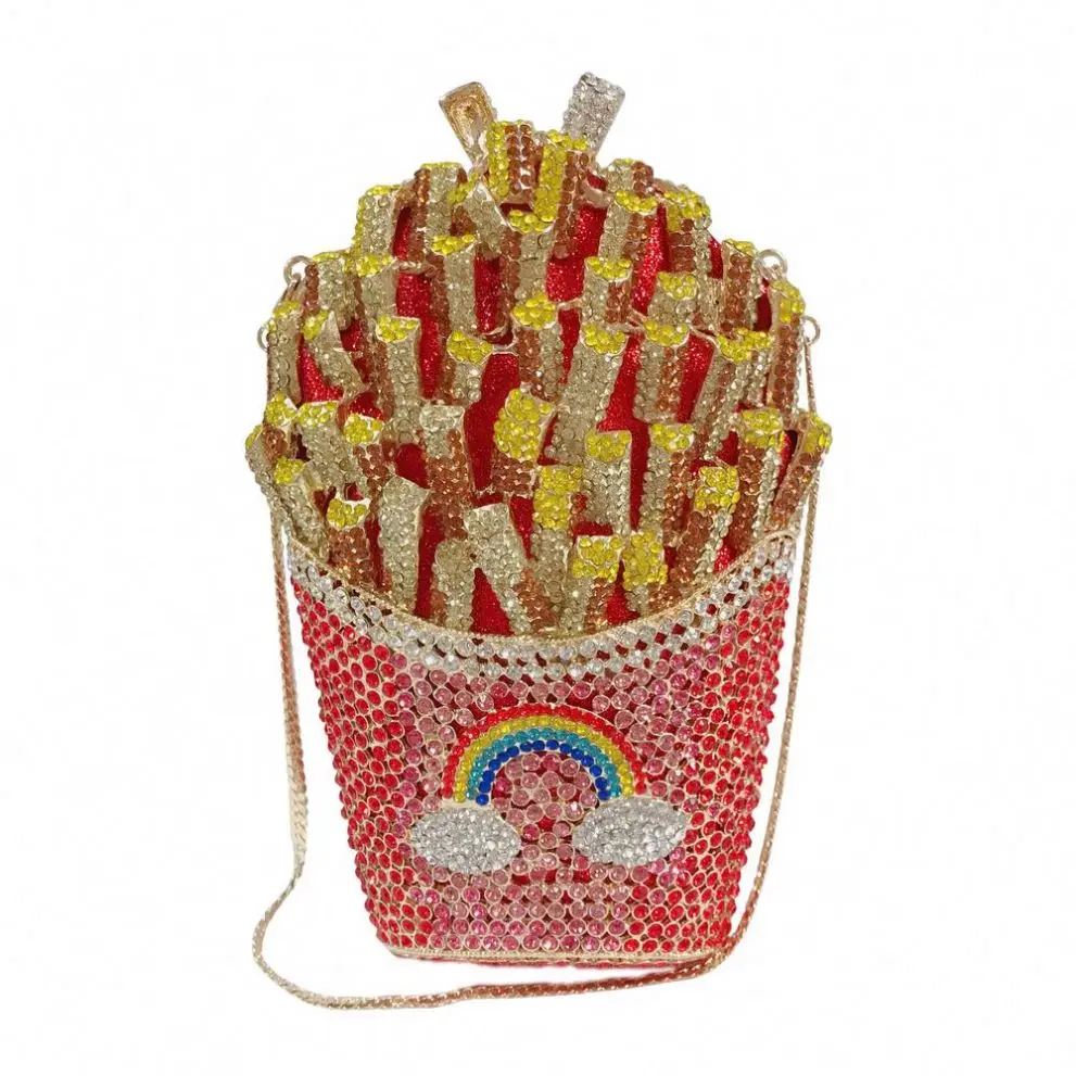 
New Wedding Party Handbags and Purses Sparkling Crystal French Fries Chips Minaudiere Clutch Women Evening Bags 