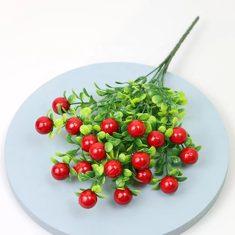 Background wall simulation flowers Christmas red fruit decorative flowers wholesale artificial small holly fruit