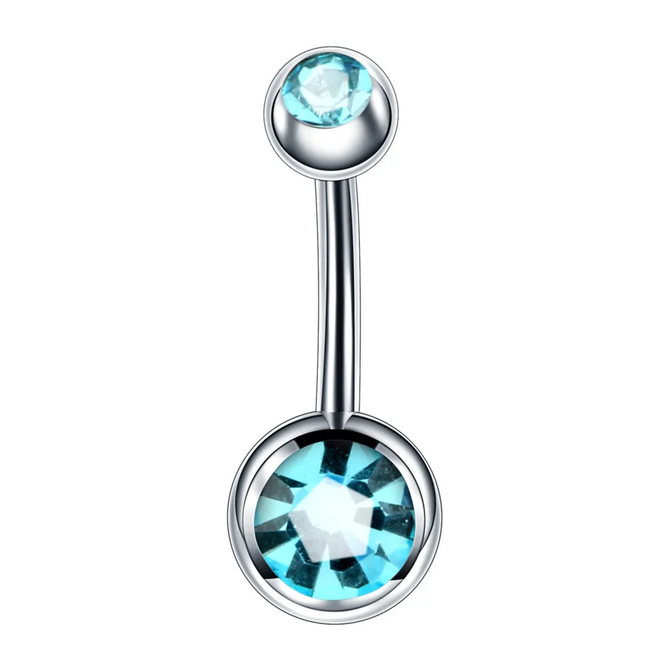 Simple Double Colorful Crystal Navel Piercing For Women Daily Surgical Steel 5/8mm Ball Barbell Belly Rings
