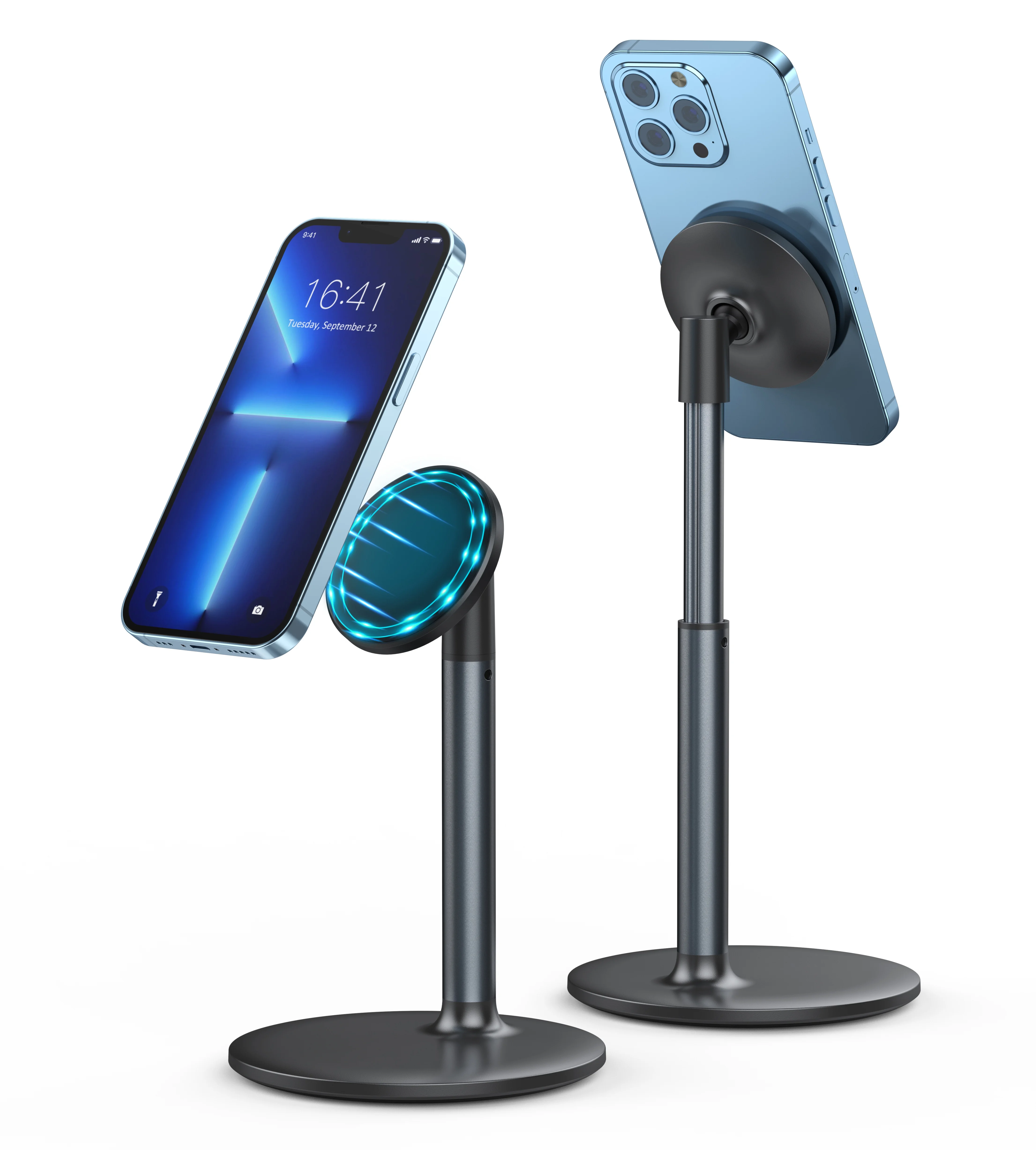 2023 New stype height adjustable magnetic desktop phone holder tablet stand compatible with magsaf case or no case mobile phones