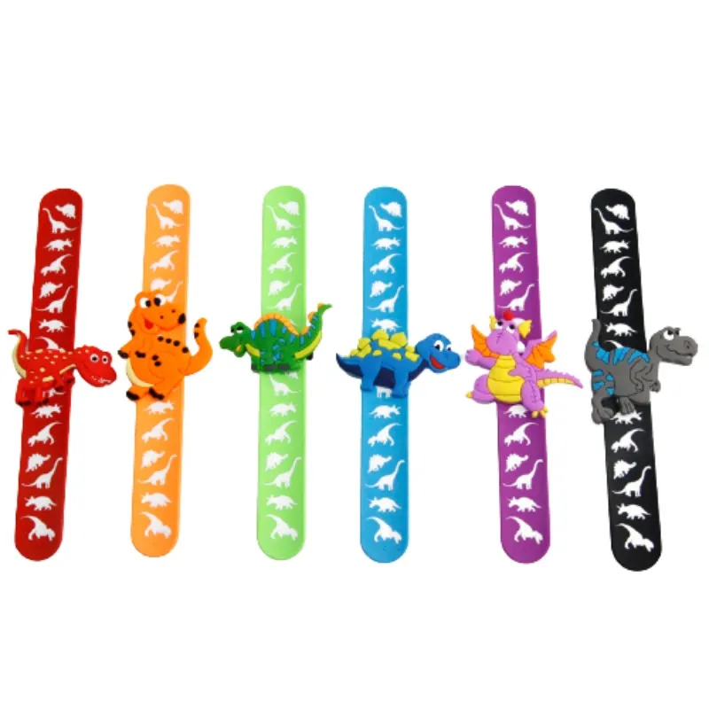 Flybear Cute Silicone Dinosaur Slap Bracelet Kids Snap On Bracelet dinosaur Beautiful Printed On Silicone Snap Wristband