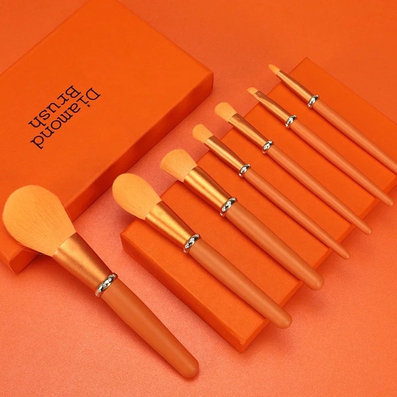 Simple orange Free Sample diamond Makeup Brush Soft Wool Easy Take Powder Custom Logo makeup brush wholesale