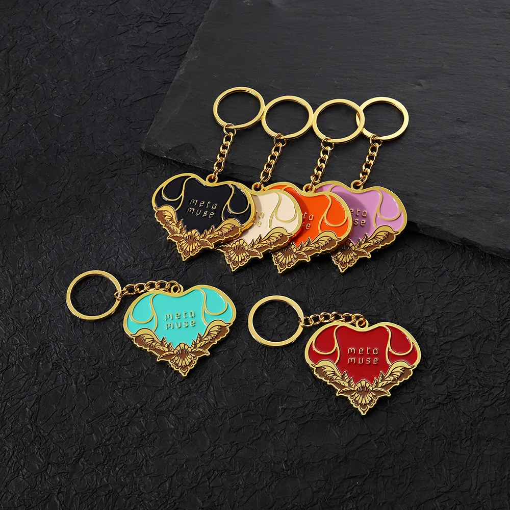 2024 New Arrival Key Chain Metal Zinc Alloy Colorful Soft Enamel Keychain Custom Design Heart Shape Gold 3D Beautiful Key Ring