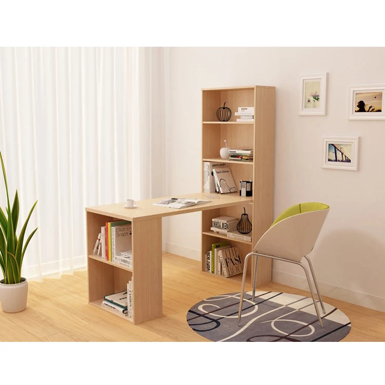 Home Living room wooden computer desk study table with bookshelf design