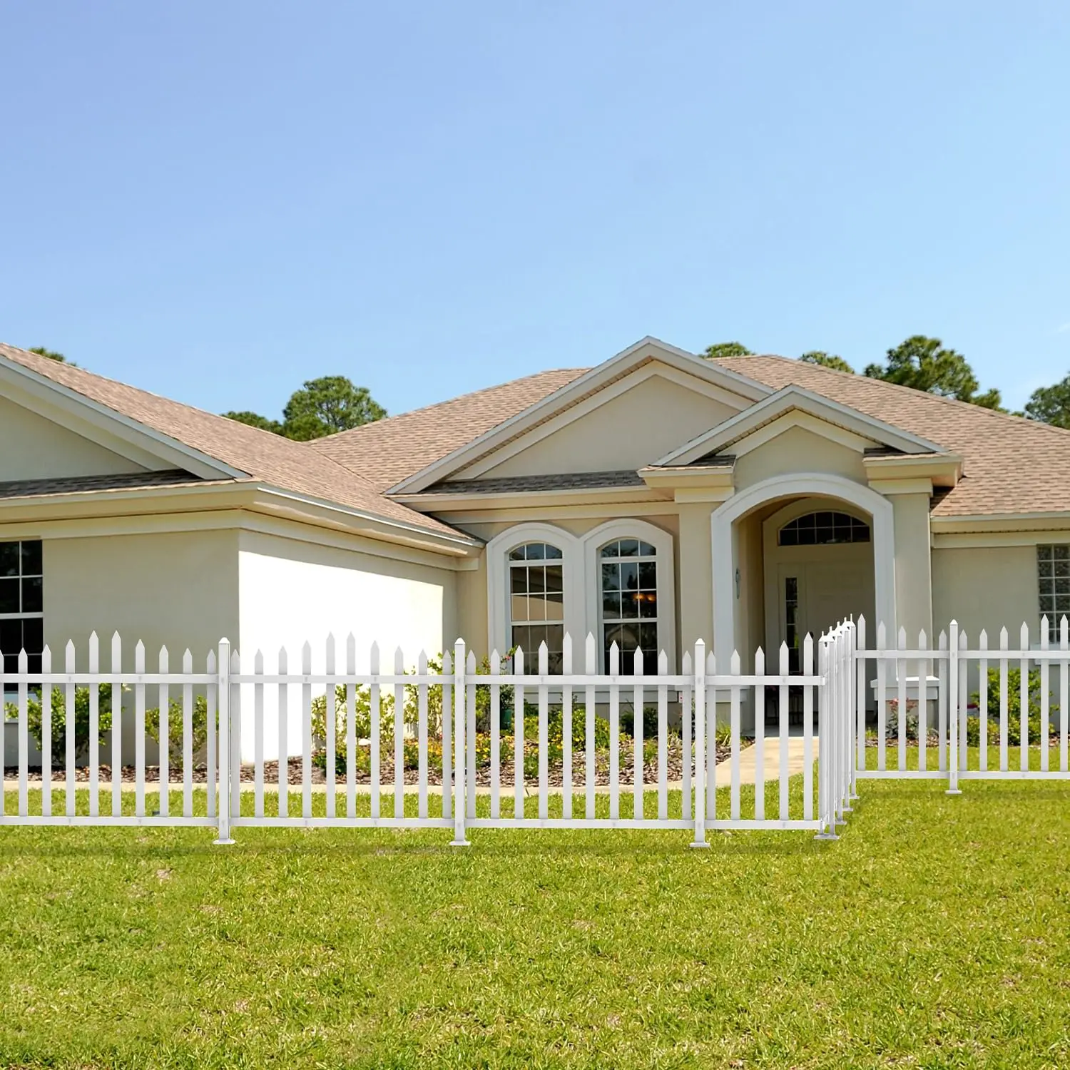 Vinyl Picket Privacy Fences For Houses, White Garden Decorative Temporary Fence Border for Backyard, Dogs Outside, Animal Barrie