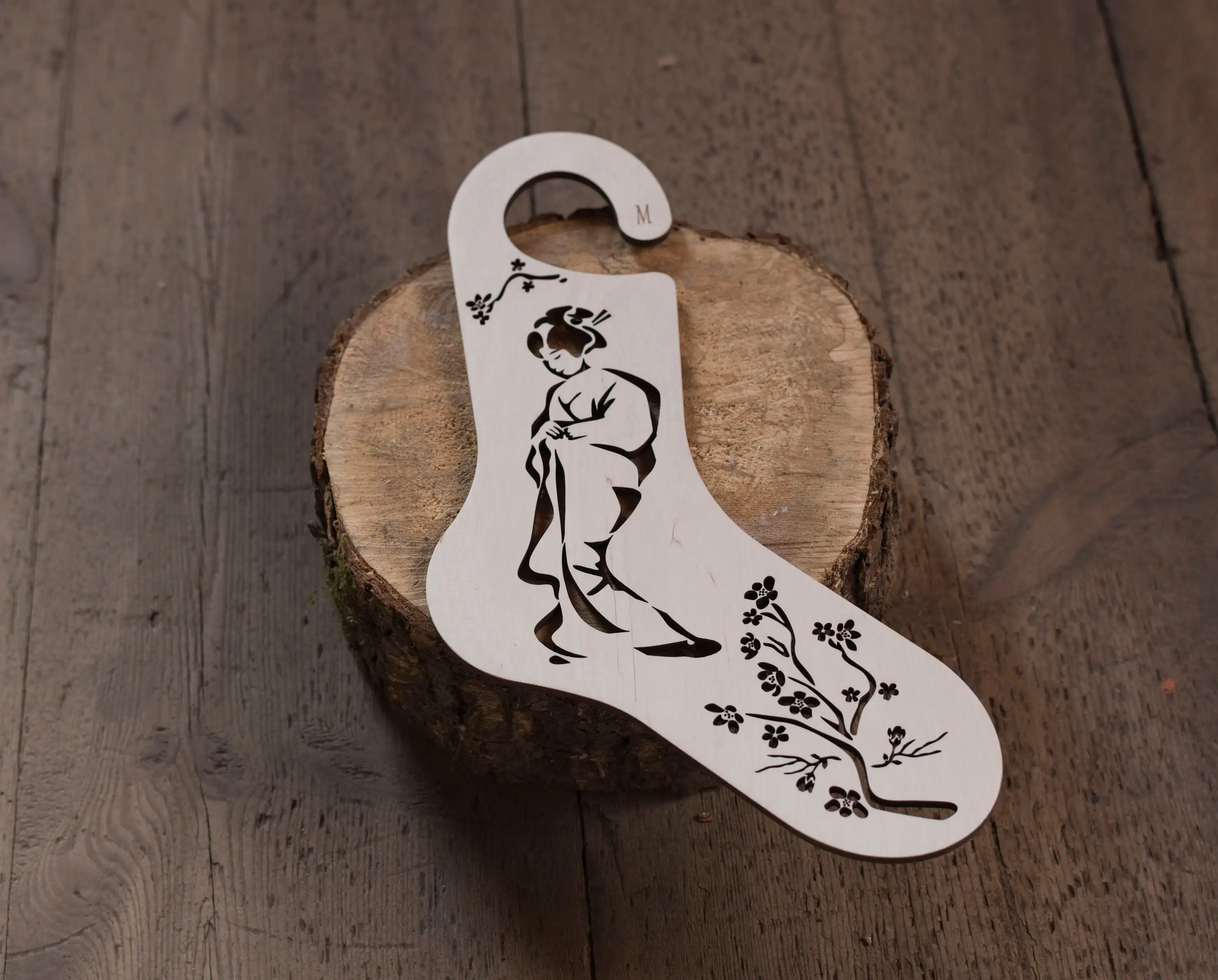 Lasercut wooden Knitting sokken Tool chaussette blocker met logo