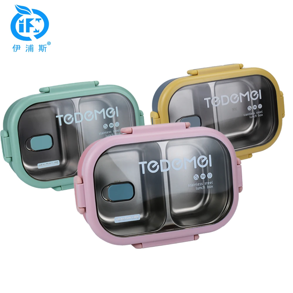 2 Compartments Plastic Bento Box Reusable Pp Plastic Tiffin Box Kids Lunch Box  leak proof BPA free business gift