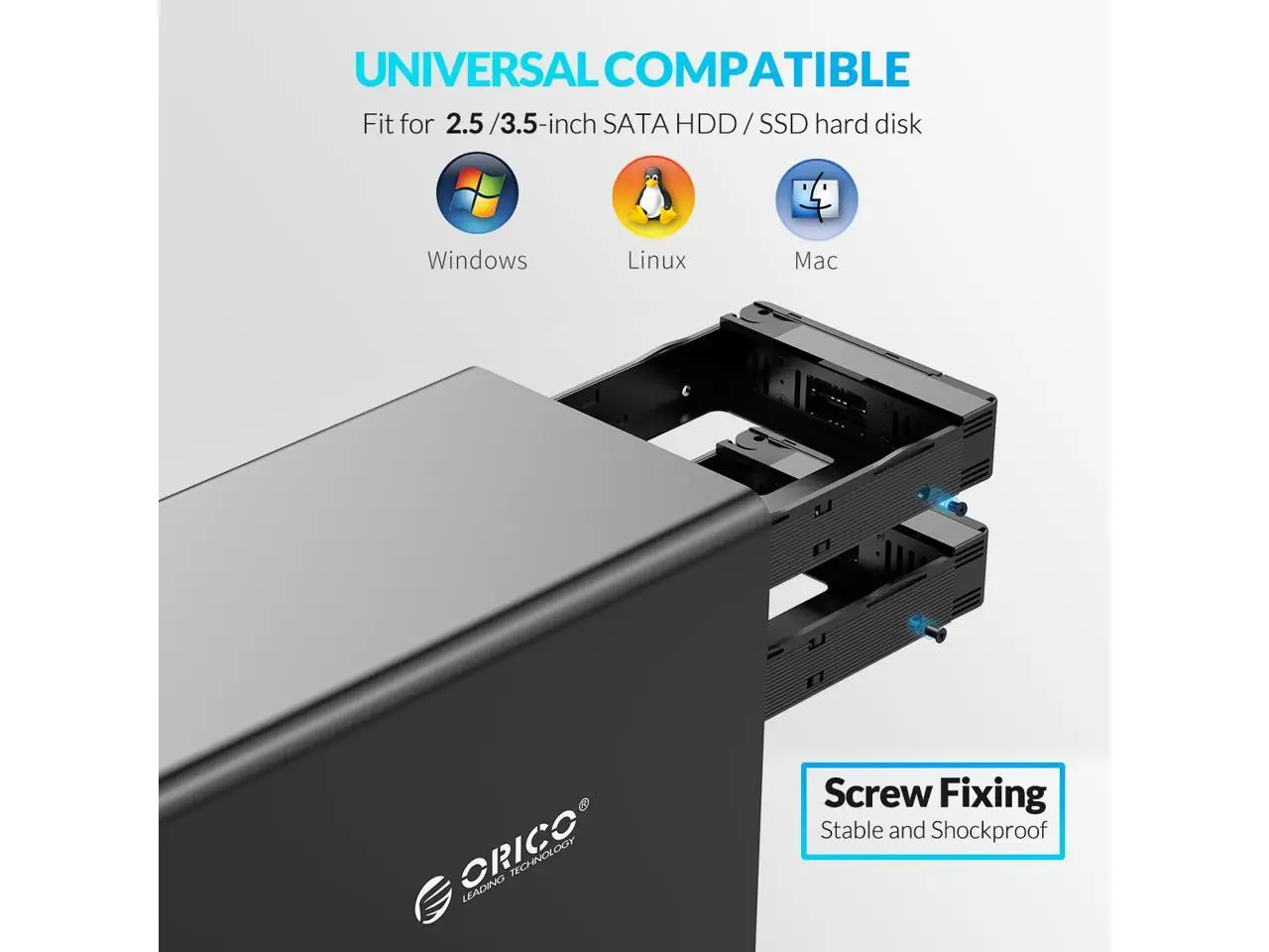 5 Bay Aluminum USB 3.0 SATA Raid External Hard Drive Dock Support 2.5/3.5 inch HDD SSD 80TB for Enterprise Data Storage Clone