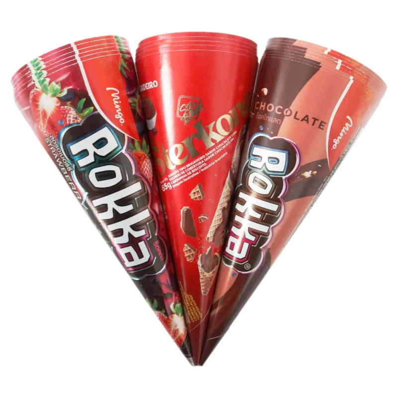Custom Logo Printed Ice Cream Paper Cone Cup Disposable Rolled Ice Cream Paper Sleeve For Food And Craft Use