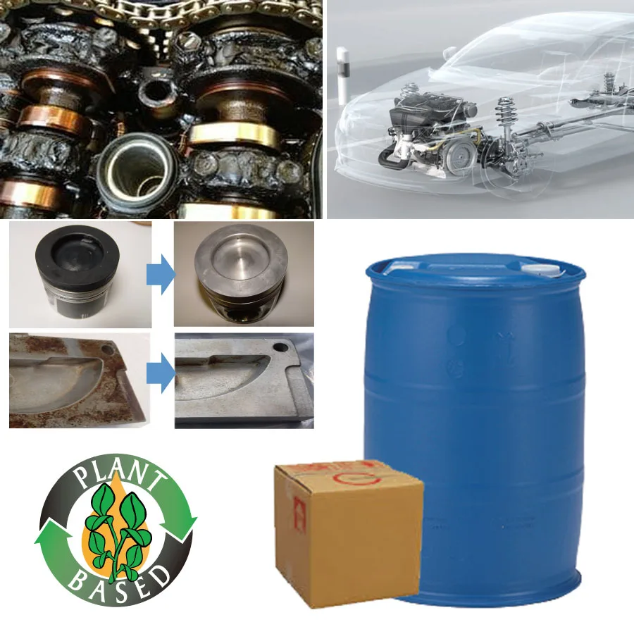 Burnt carbon on engine piston heads cleaning plant-based solvent [E-CLEAN(SAS)]