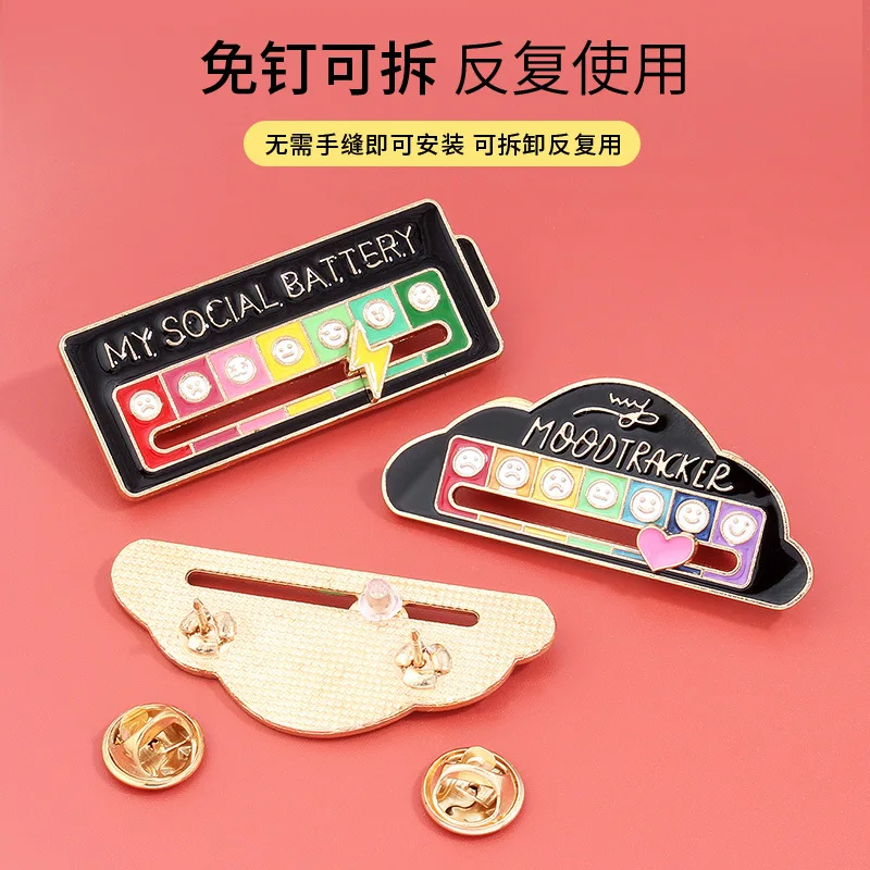 Mood conversion energy brooch Personalized sliding social energy metal badge male and female expression brooch Pin jewelry