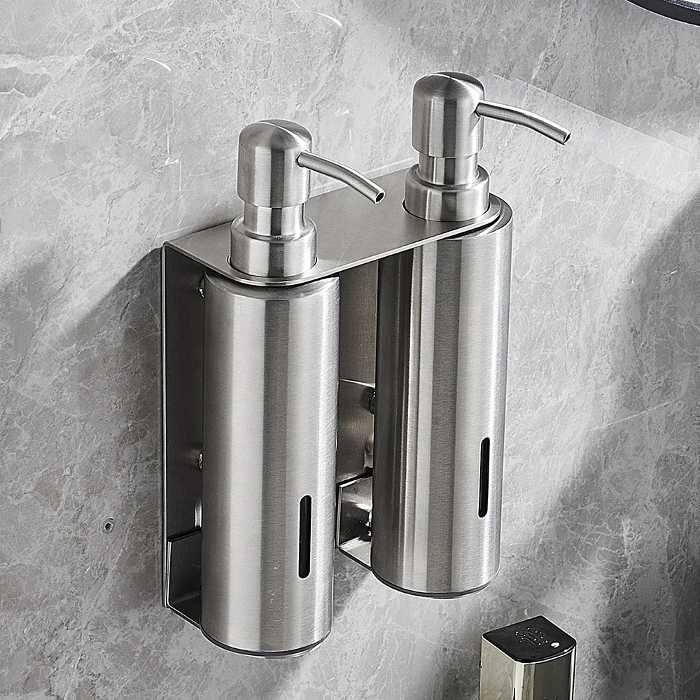 Manual Soap Dispenser Stainless Steel Bathroom Wall Hanging Shower Shampoo Gel Dispenser