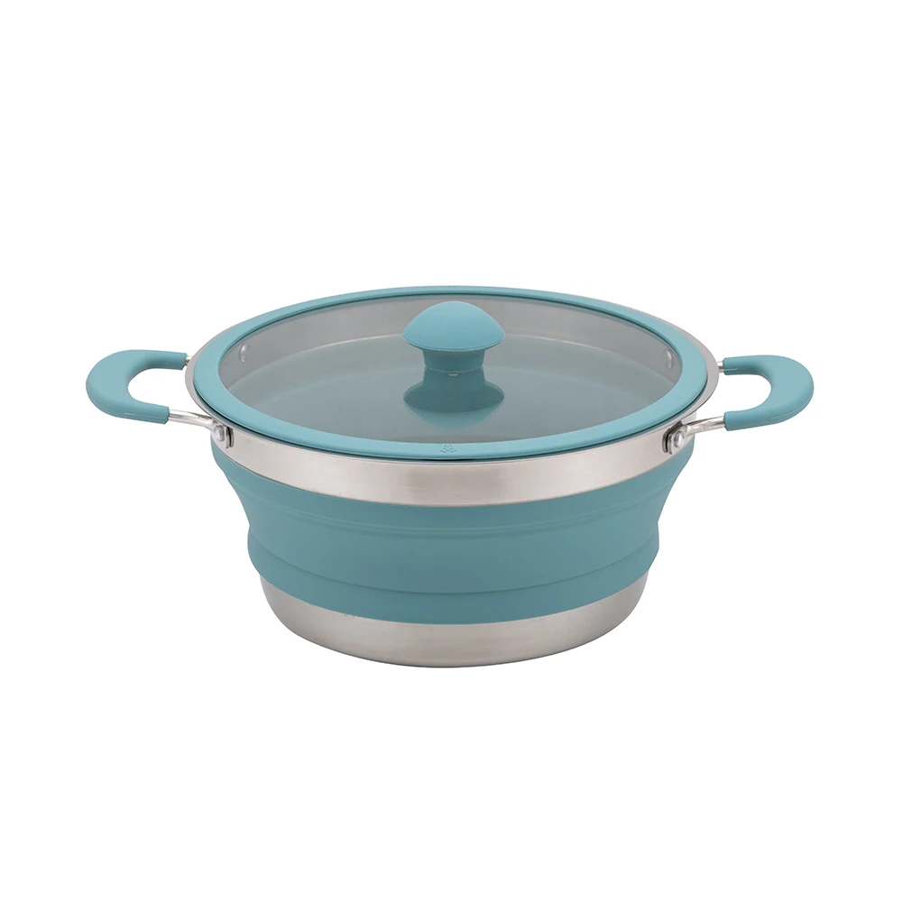 1L 1.5L 3L Large Capacity Foldable And Portable Pot Set Camp Silicone Camping Pot With Lid