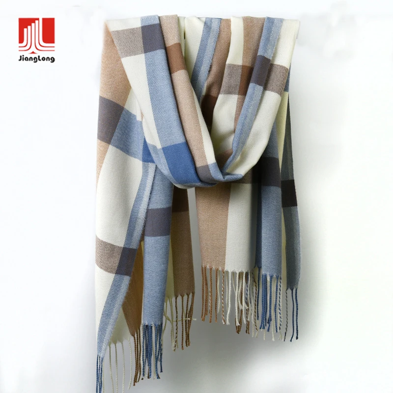 Cashmere feel high quality wholesale custom cozy soft warm women winter plaid woven pashmina scarf