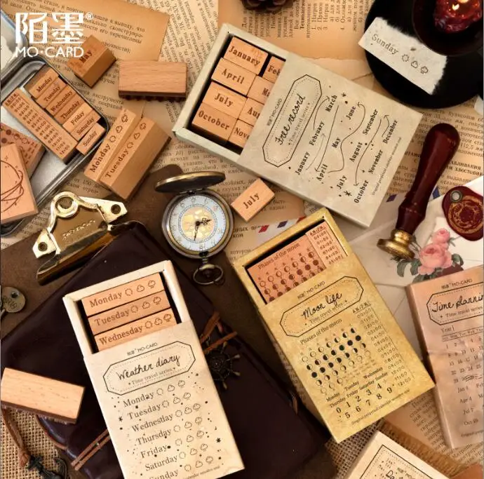 TIME TRAVEL SERIES different combination calendar weather week scrapbooking wood stamp