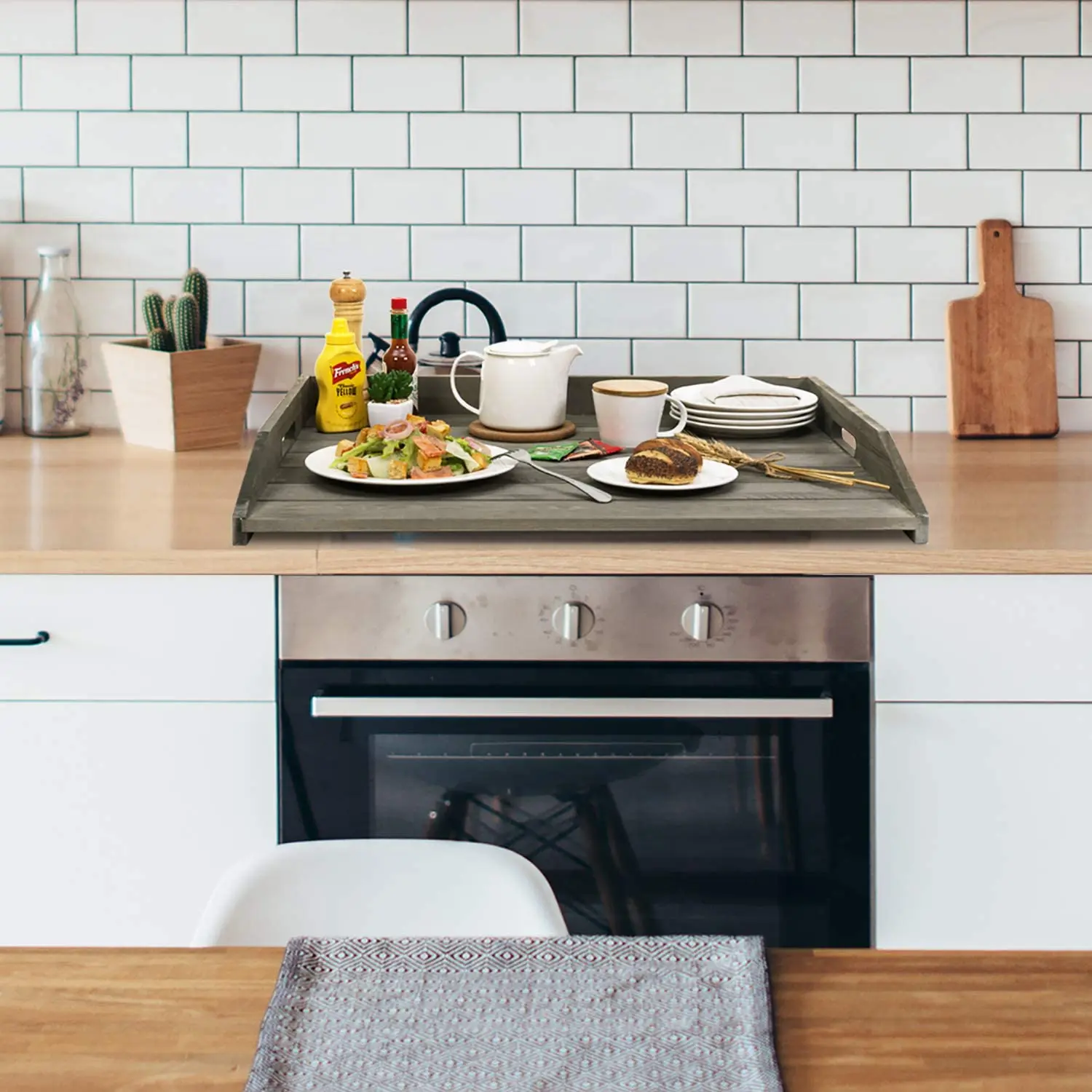 Best selling Portable Cutout Handle Stove Top Worktop Wooden Tray