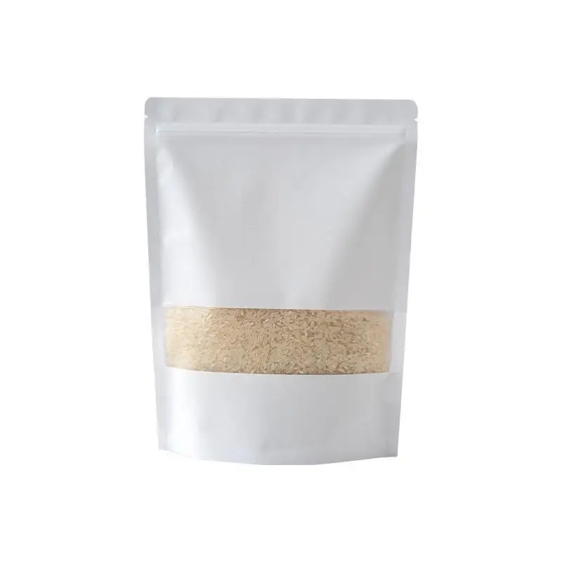 Hot selling frosted windowed white kraft paper self-supporting bag for melon seeds nuts tea thickened zipper food packaging bag