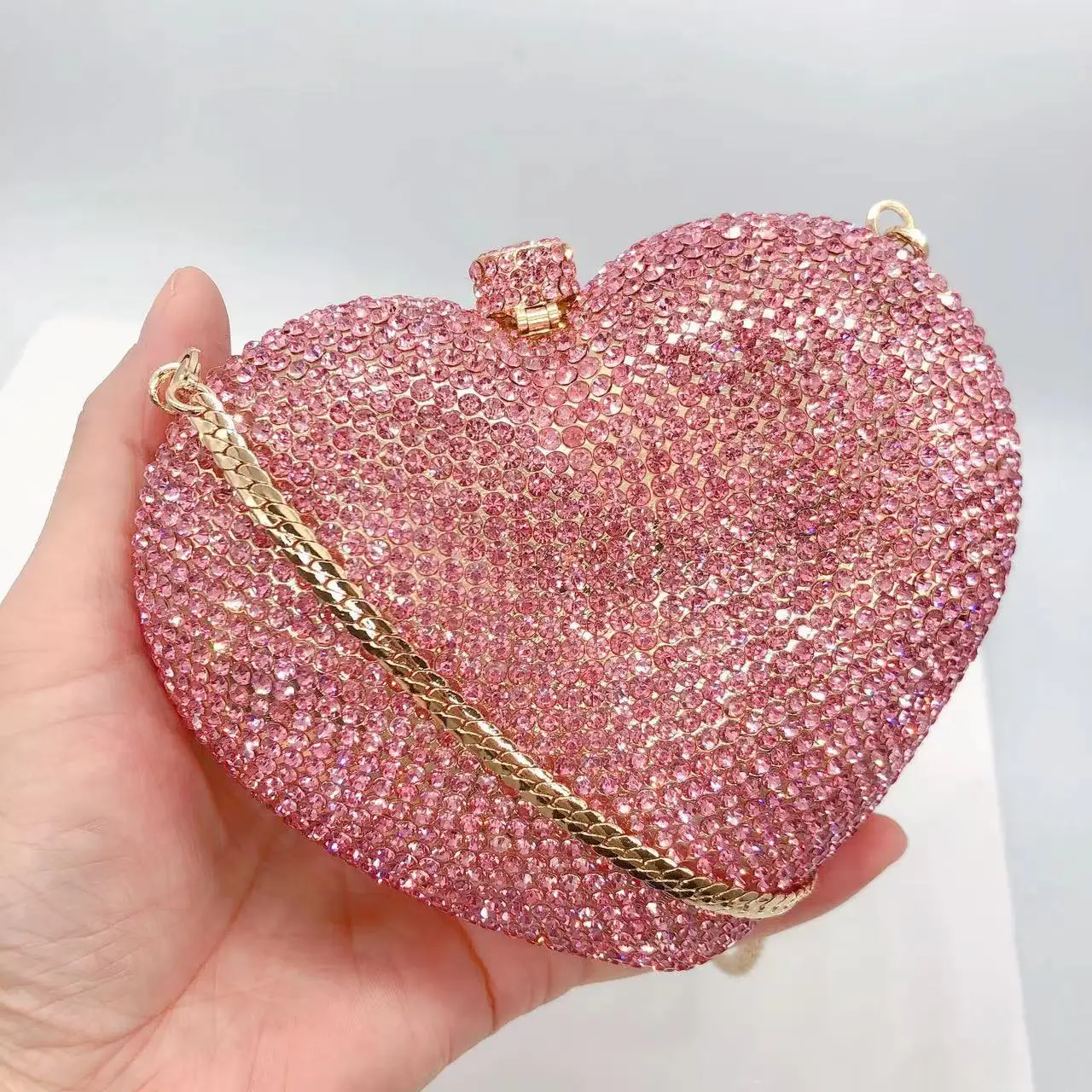 Original Factory Luxury Clutches Evening bags Pink Heart Rhinestone Bag Heart Shape Purse Crystal Handbag Party bags Women