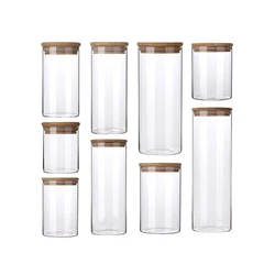 large glass food storage jars wholesale glass jar wooden lid for honey food candy glass jar