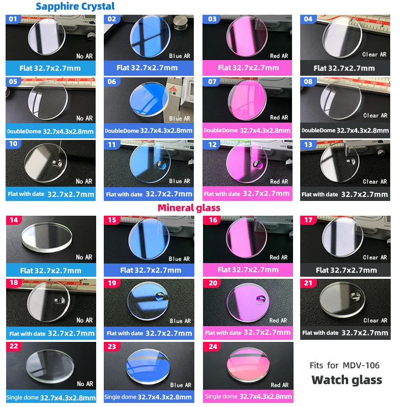 Mineral glass/Sapphire  crystal Flat 32.7*2.7mm with date watch crystal Parts For Casio brand MDV-106  Replacement repair parts